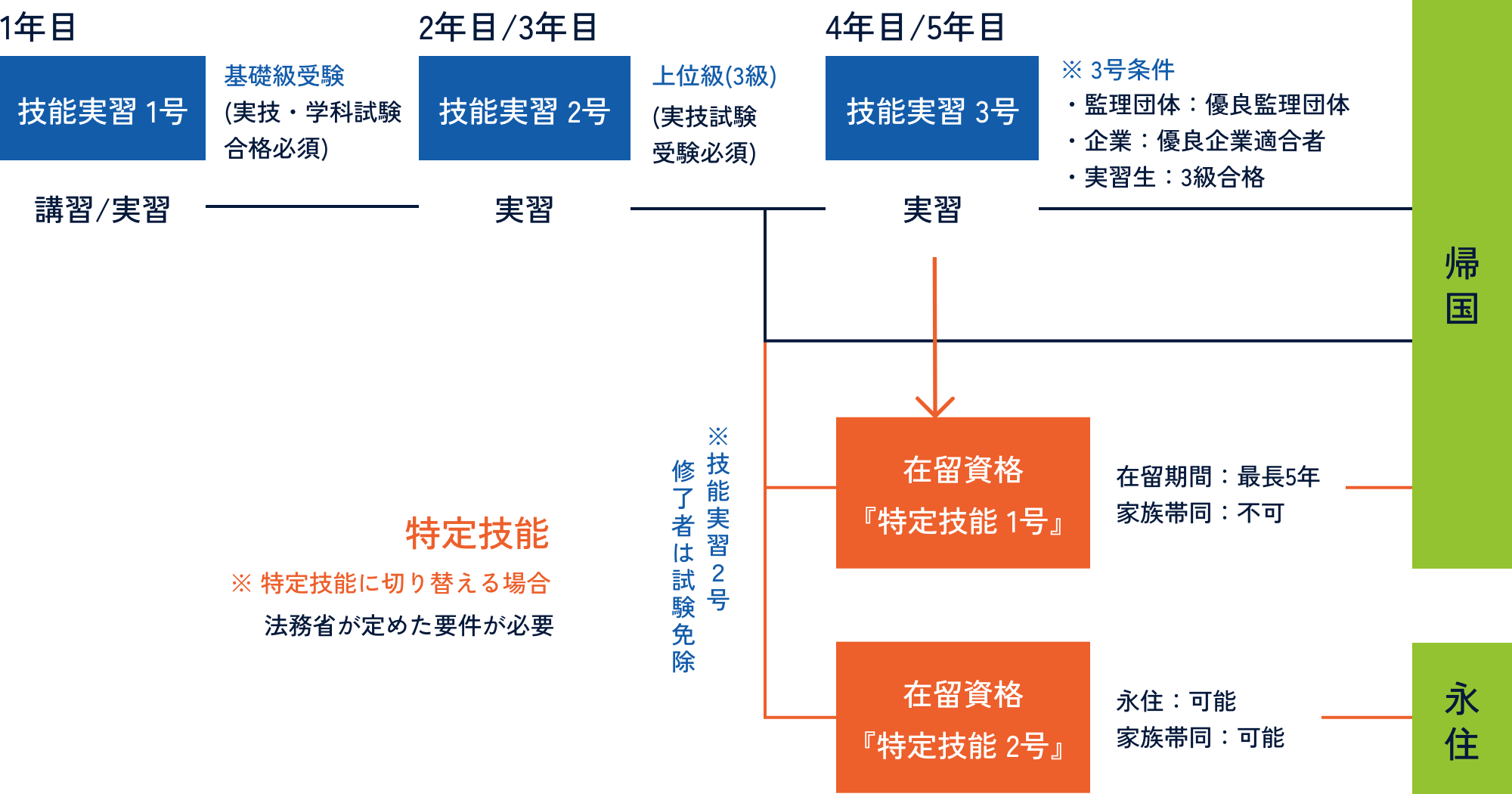 入国後から帰国(永住)までの流れ
